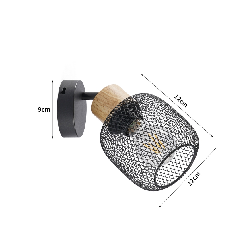 Brilagi - Aplique de pared tipo foco BASKLITE 1xE27/15W/230V madera de caucho/negro