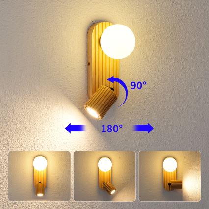 Brilagi - Aplique de pared orientable MODERN WOOD 1xG9/5W/230V + 1xGU10/8W en madera de caucho