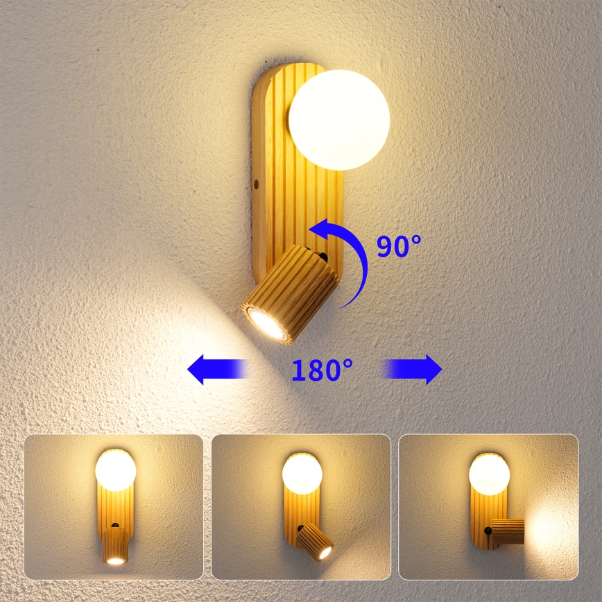 Brilagi - Aplique de pared orientable MODERN WOOD 1xG9/5W/230V + 1xGU10/8W en madera de caucho
