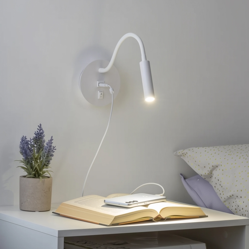 Brilagi - Aplique flexible LED con puerto USB MAYA LED/3W/230V blanco