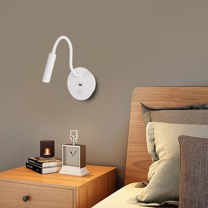 Brilagi - Aplique flexible LED con puerto USB MAYA LED/3W/230V blanco