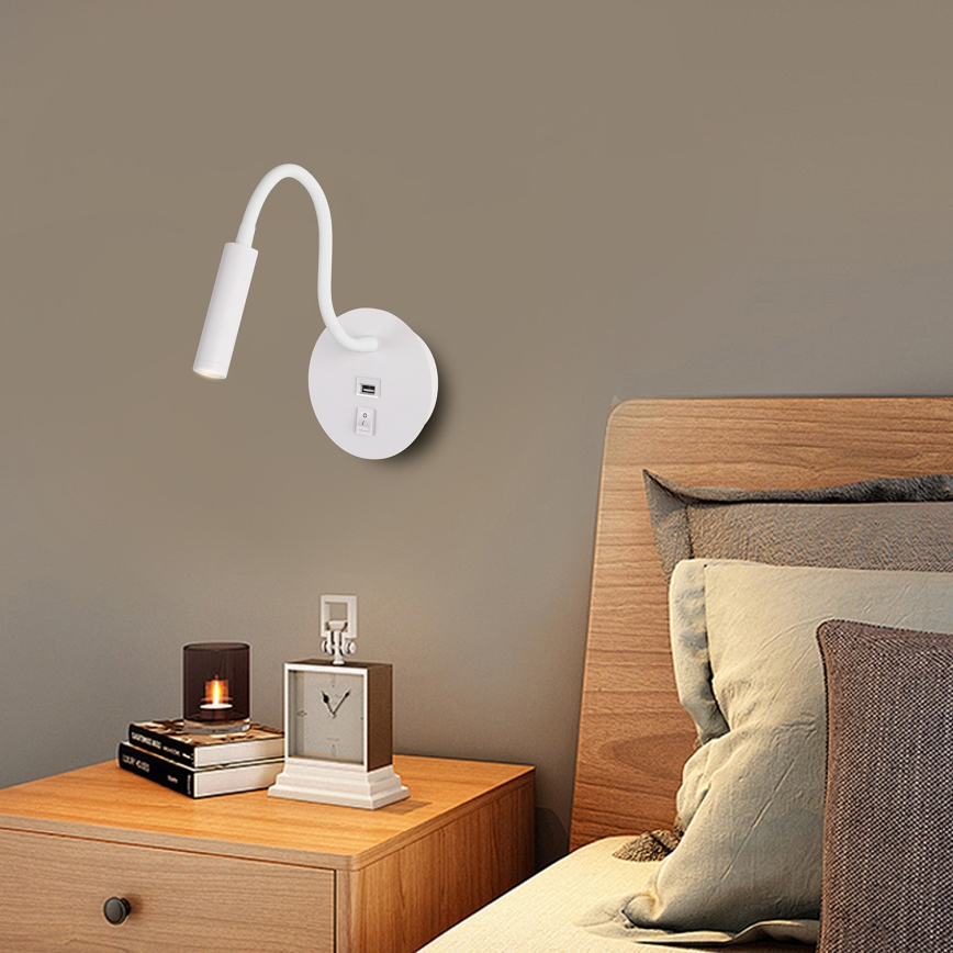 Brilagi - Aplique flexible LED con puerto USB MAYA LED/3W/230V blanco