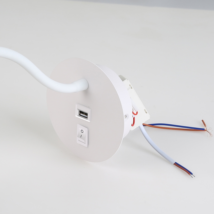 Brilagi - Aplique flexible LED con puerto USB MAYA LED/3W/230V blanco