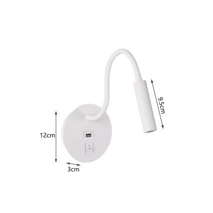 Brilagi - Aplique flexible LED con puerto USB MAYA LED/3W/230V blanco