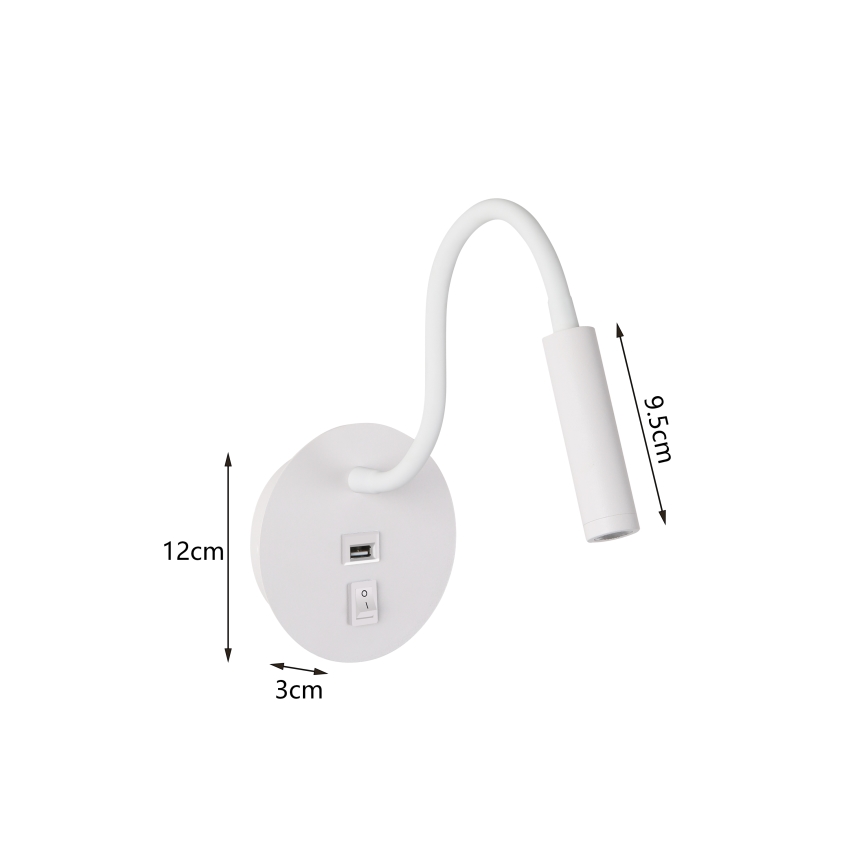 Brilagi - Aplique flexible LED con puerto USB MAYA LED/3W/230V blanco