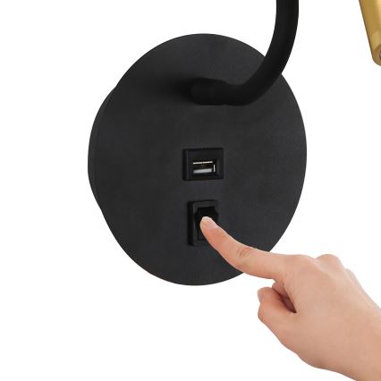 Brilagi - Aplique flexible LED con puerto USB MAYA LED/3W/230V negro/dorado
