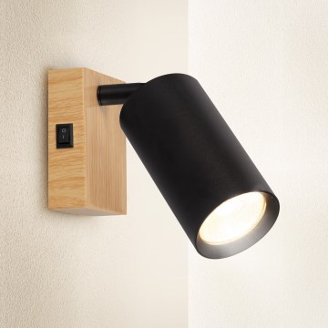 Brilagi - Aplique focal de pared SELE 1xGU10/30W/230V negro/acabado roble
