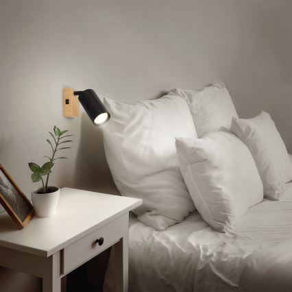 Brilagi - Aplique focal de pared SELE 1xGU10/30W/230V negro/acabado roble