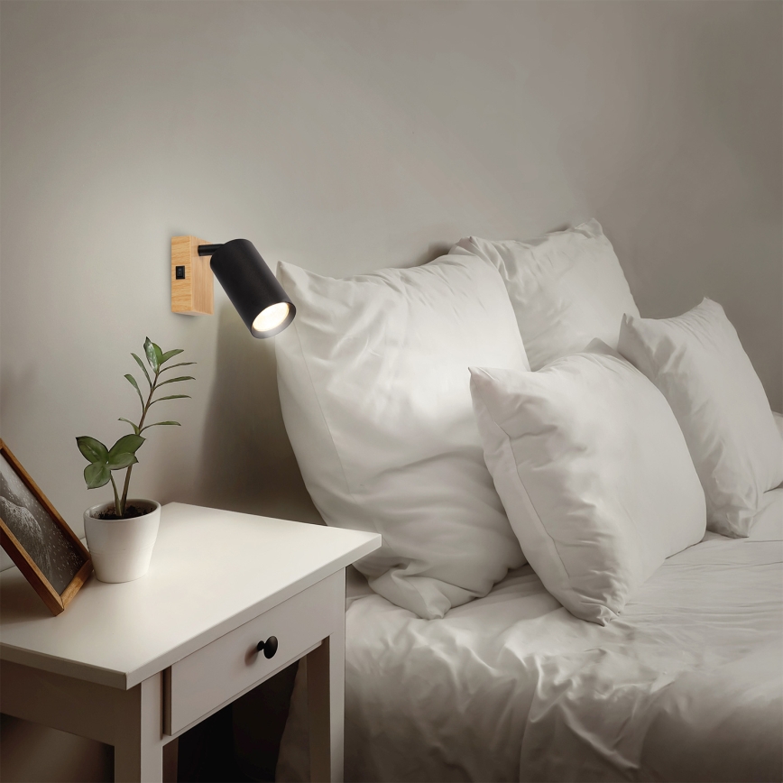 Brilagi - Aplique focal de pared SELE 1xGU10/30W/230V negro/acabado roble