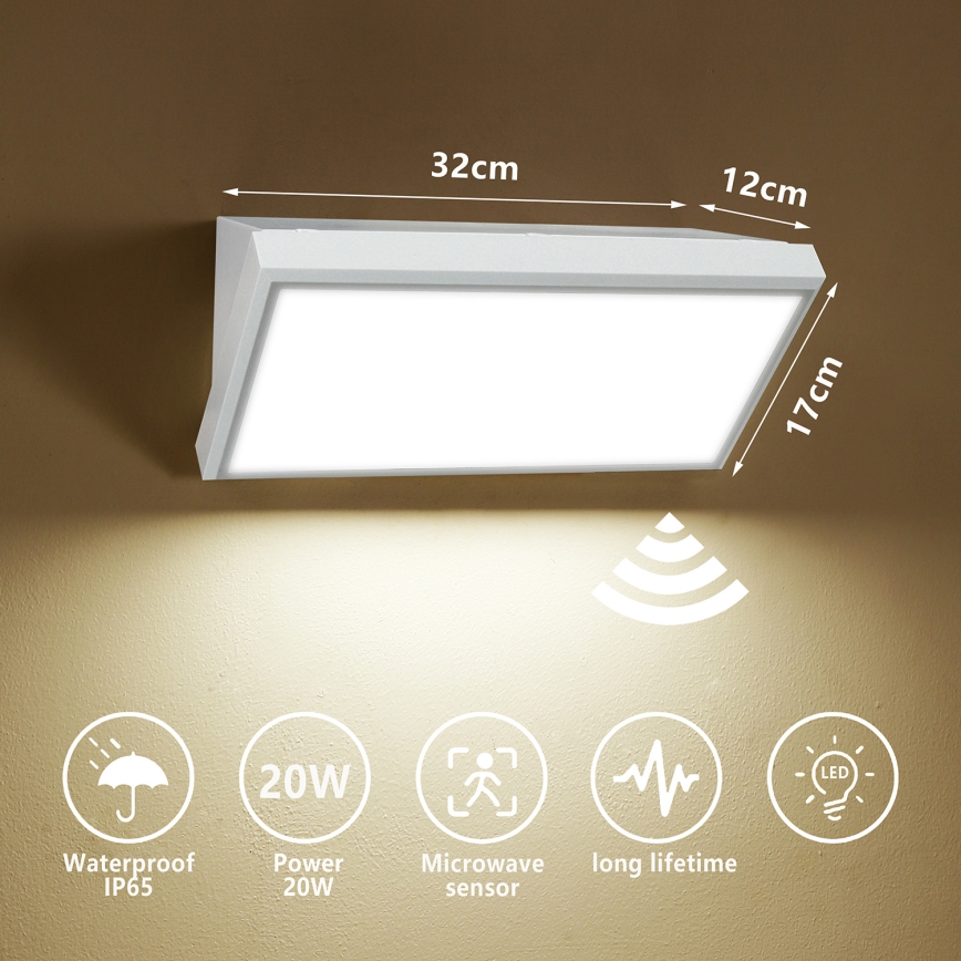 Brilagi - Aplique LED para exterior con sensor TRIANGLE LED/20W/230V blanco IP65