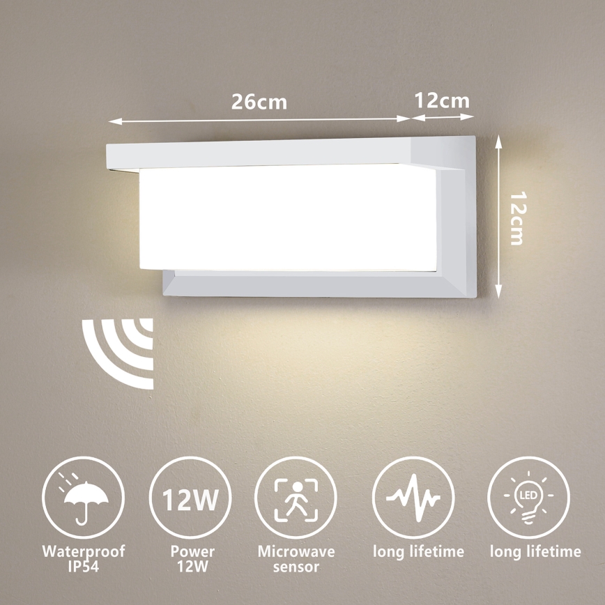 Brilagi - Aplique LED de exterior con sensor BRICKY LED/12W/230V blanco IP54