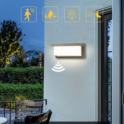 Brilagi - Aplique LED de exterior con sensor BRICKY LED/12W/230V gris IP54