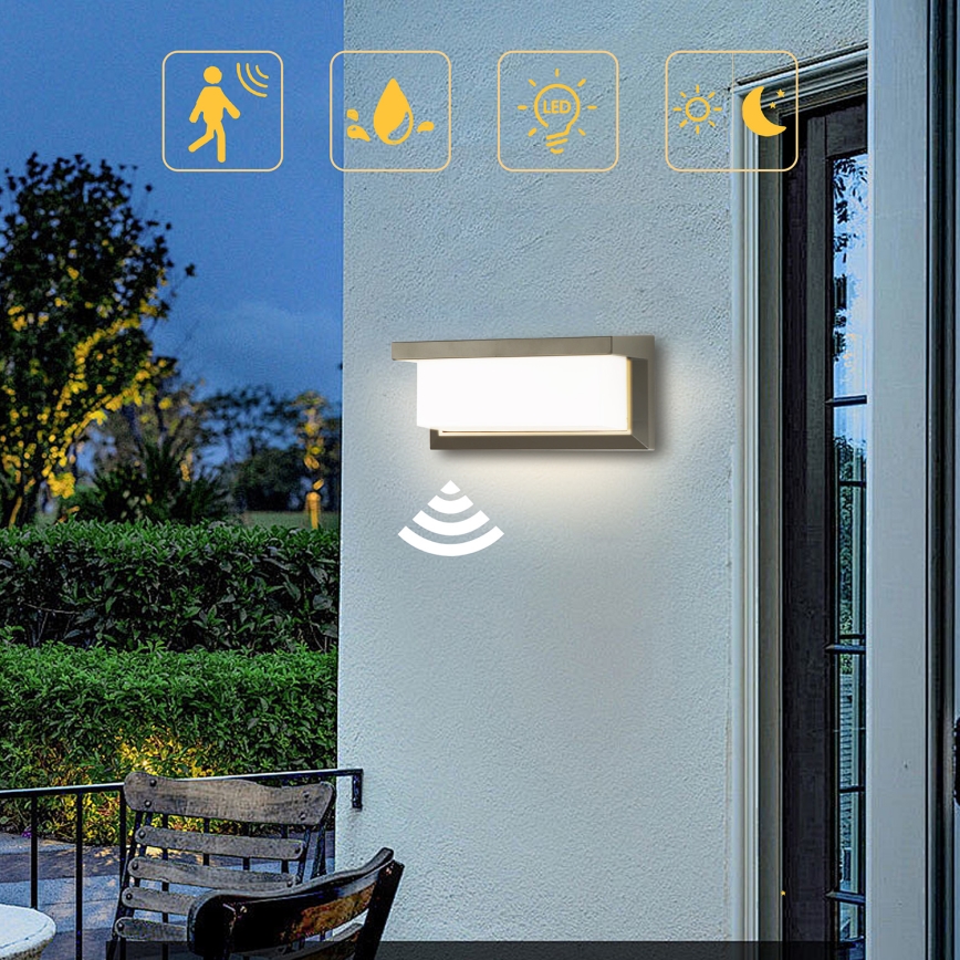 Brilagi - Aplique LED de exterior con sensor BRICKY LED/12W/230V gris IP54