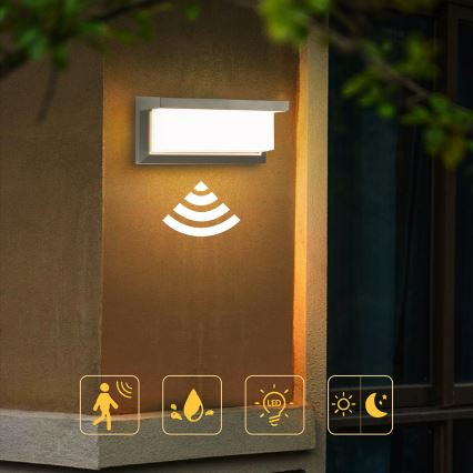 Brilagi - Aplique LED de exterior con sensor BRICKY LED/12W/230V gris IP54
