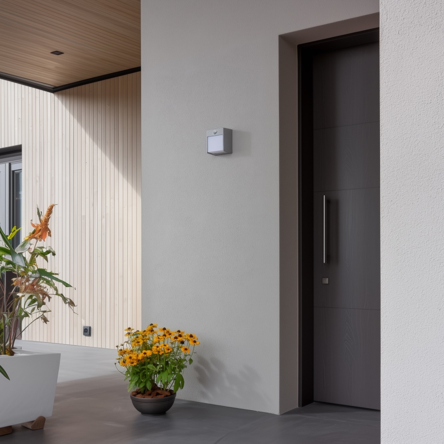 Brilagi - Aplique LED de exterior con sensor TERNI LED/12W/230V gris IP44