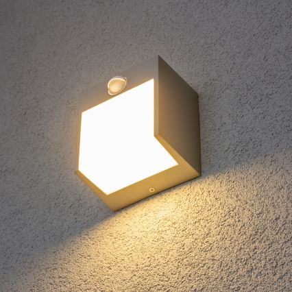 Brilagi - Aplique LED de exterior con sensor TERNI LED/12W/230V gris IP44