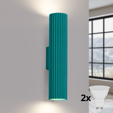 Brilagi - Aplique LED de pared CRESTO 2xGU10/10W/230V 30 cm turquesa