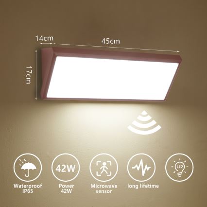 Brilagi - Aplique de pared LED para exterior con sensor TRIANGLE LED/42W/230V marrón IP65