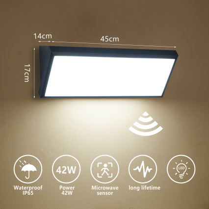 Brilagi - Aplique de pared LED exterior con sensor TRIANGLE LED/42W/230V negro IP65