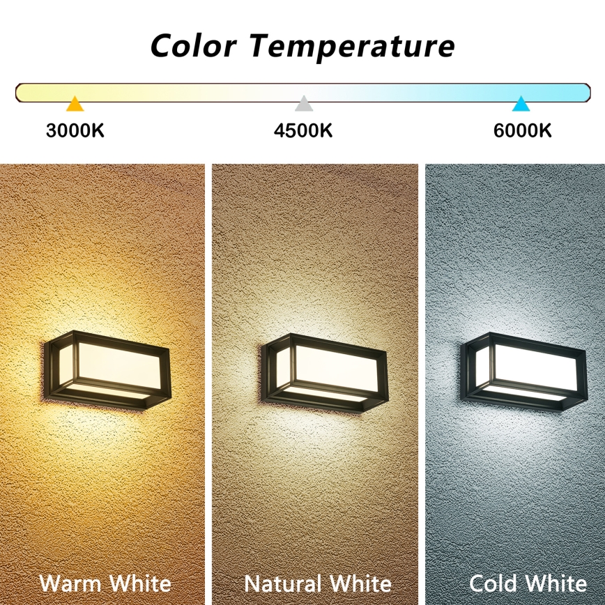 Brilagi - Aplique de pared exterior LED PARKER/12W/230V 3000/4500/6000K negro IP44