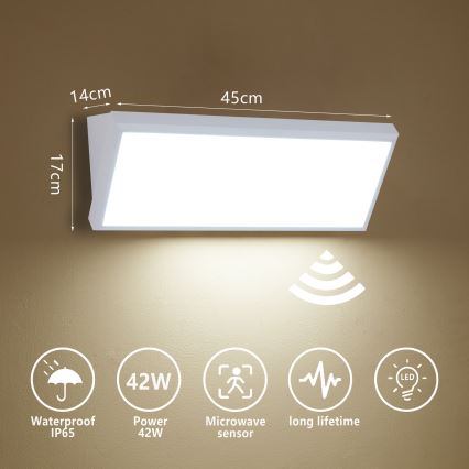 Brilagi - Lámpara LED de pared para exterior con sensor TRIANGLE LED/42W/230V blanca IP65