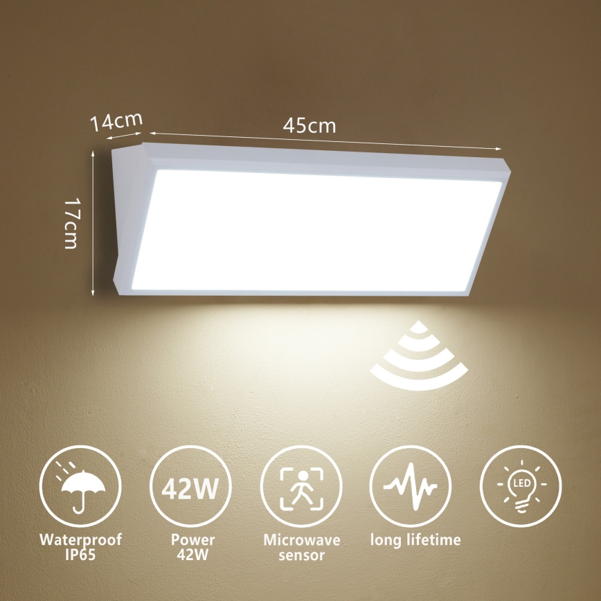 Brilagi - Lámpara LED de pared para exterior con sensor TRIANGLE LED/42W/230V blanca IP65