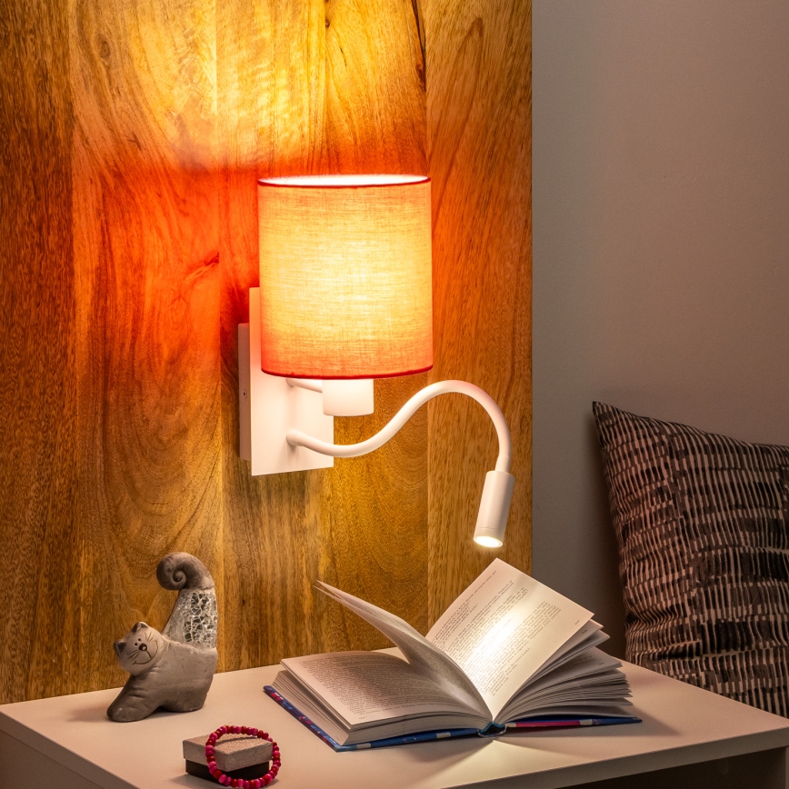 Brilagi - LED Aplique flexible NUBILA 1xE27/25W/230V + LED/3W blanco/rosa