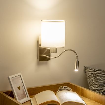 Brilagi - LED Aplique flexible NUBILA 1xE27/25W/230V + LED/3W cromo mate/blanco