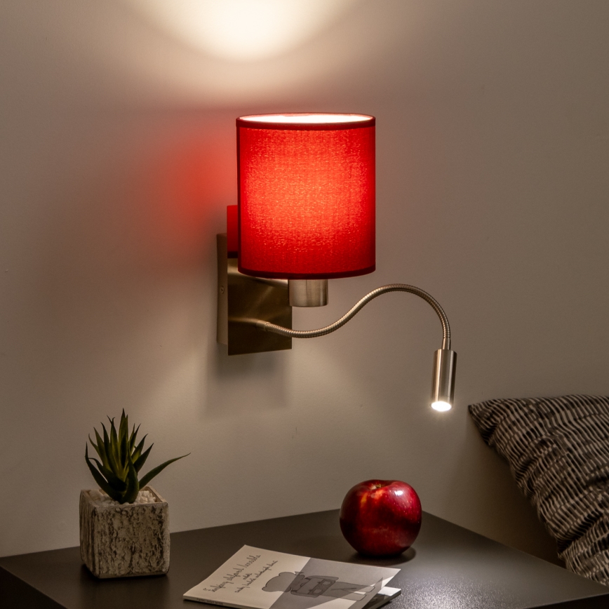 Brilagi - LED Aplique flexible NUBILA 1xE27/25W/230V + LED/3W cromo mate/rojo pompeyano