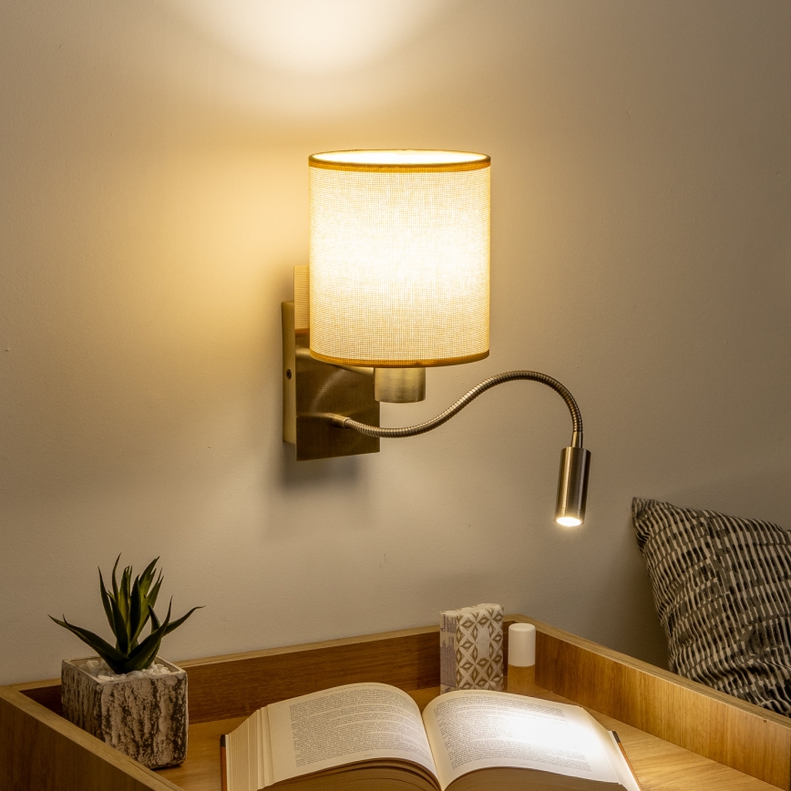 Brilagi - LED Aplique flexible NUBILA 1xE27/25W/230V + LED/3W latón/marrón claro