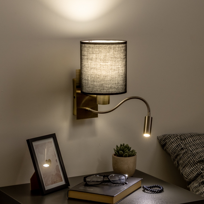 Brilagi - LED Aplique flexible NUBILA 1xE27/25W/230V + LED/3W latón/negro