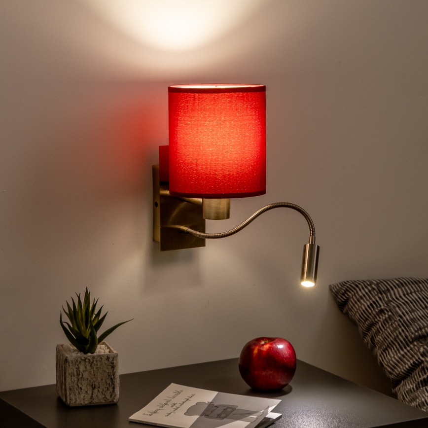Brilagi - LED Aplique flexible NUBILA 1xE27/25W/230V+LED/3W latón/rojo pompeyano