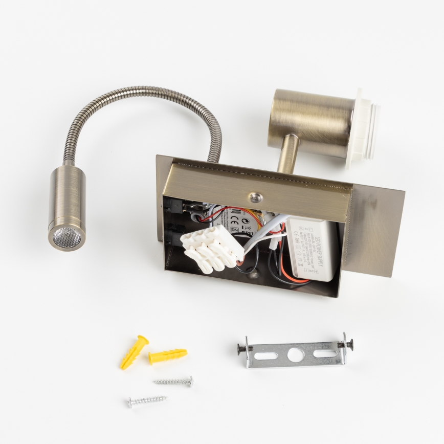 Brilagi - LED Aplique flexible NUBILA 1xE27/25W/230V+LED/3W latón/rojo pompeyano