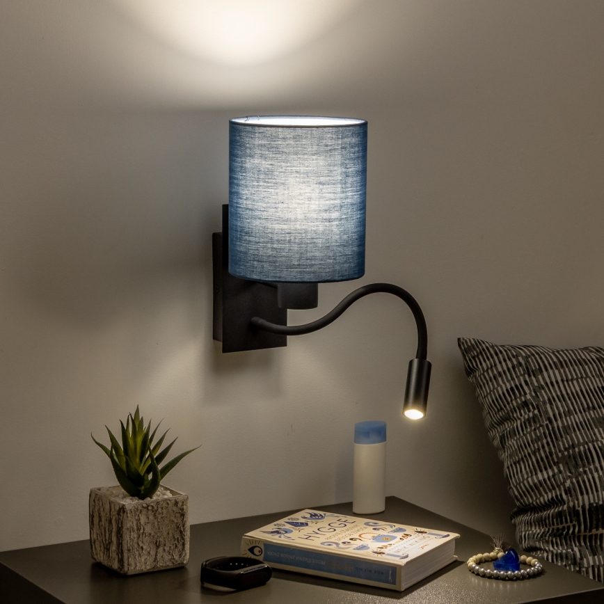 Brilagi - LED Aplique flexible NUBILA 1xE27/25W/230V + LED/3W negro/azul oscuro