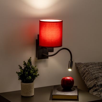 Brilagi - LED Aplique flexible NUBILA 1xE27/25W/230V + LED/3W negro/rojo pompeyano