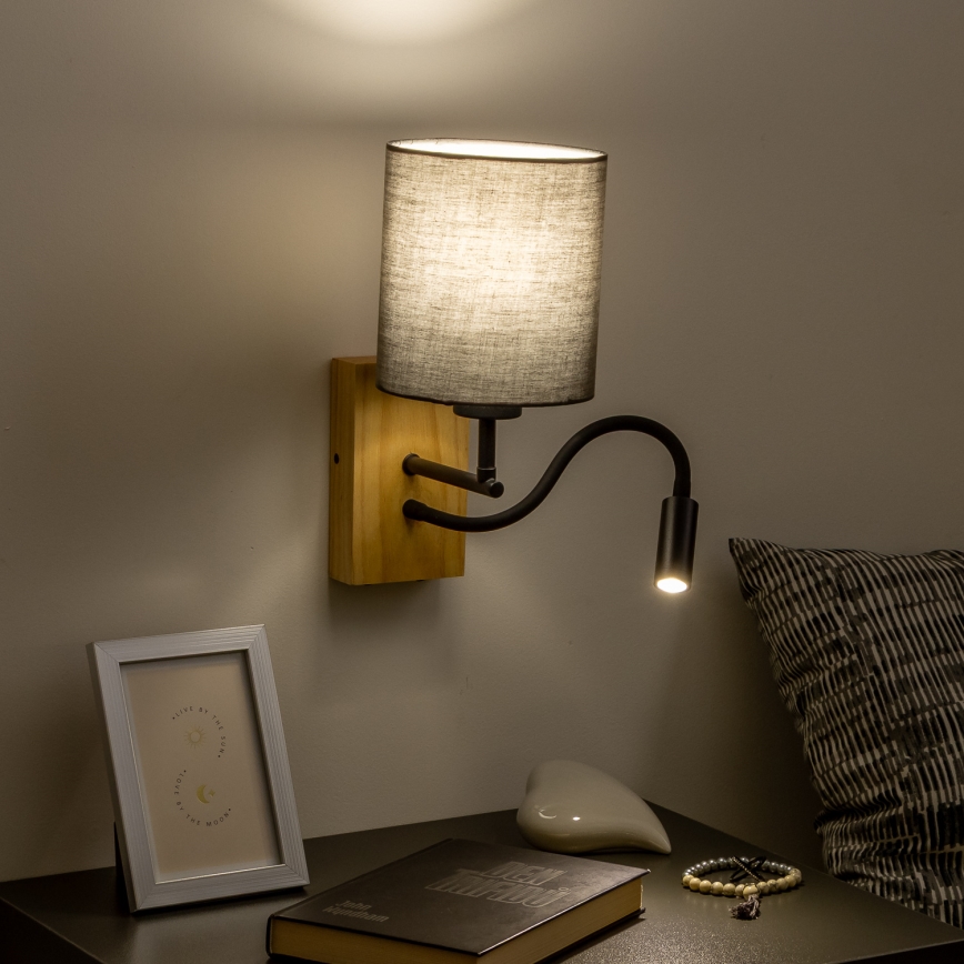 Brilagi - LED Aplique flexible NUBILA WOOD 1xE27/25W/230V + LED/3W roble/antracita