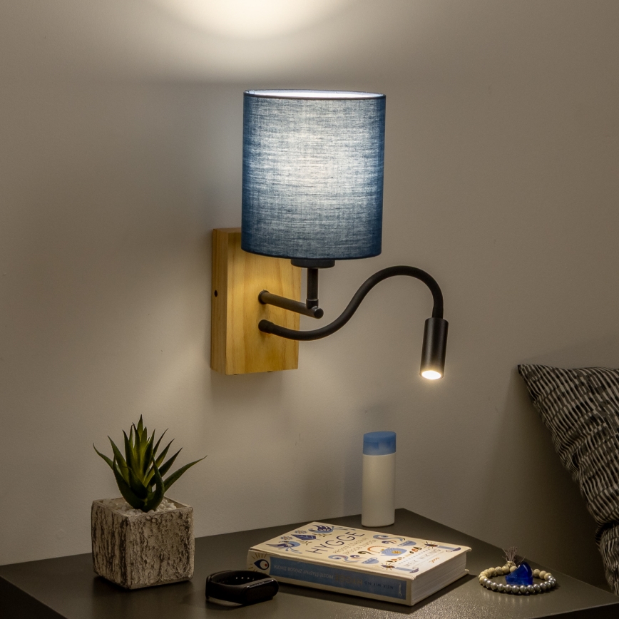 Brilagi - LED Aplique flexible NUBILA WOOD 1xE27/25W/230V + LED/3W roble/azul oscuro