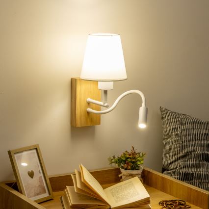 Brilagi - LED Aplique flexible NUBILA WOOD 1xE27/25W/230V + LED/3W roble/blanco
