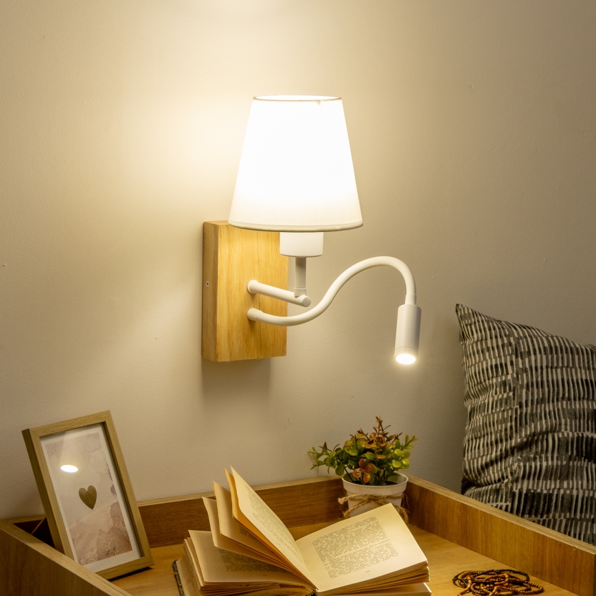 Brilagi - LED Aplique flexible NUBILA WOOD 1xE27/25W/230V + LED/3W roble/blanco
