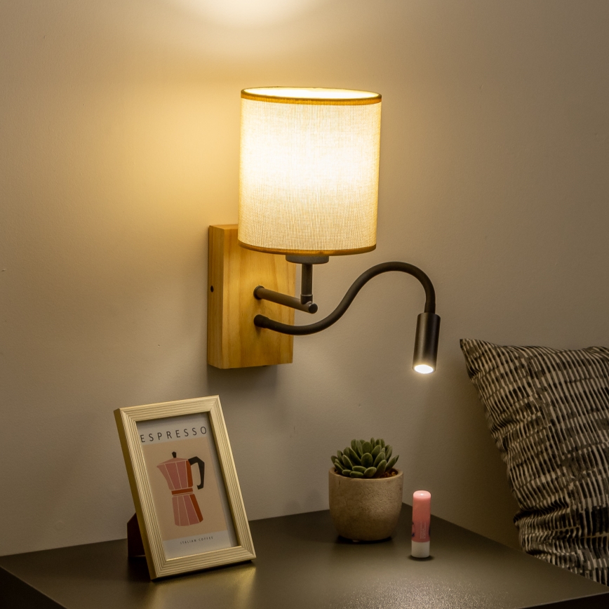 Brilagi - LED Aplique flexible NUBILA WOOD 1xE27/25W/230V + LED/3W roble/marrón claro