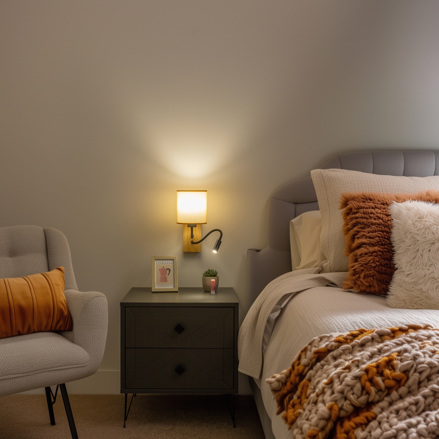 Brilagi - LED Aplique flexible NUBILA WOOD 1xE27/25W/230V + LED/3W roble/marrón claro