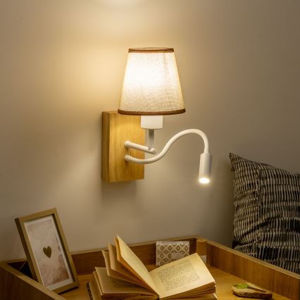 Brilagi - LED Aplique flexible NUBILA WOOD 1xE27/25W/230V + LED/3W roble/marrón