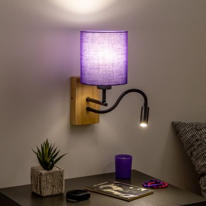 Brilagi - LED Aplique flexible NUBILA WOOD 1xE27/25W/230V + LED/3W roble/morado