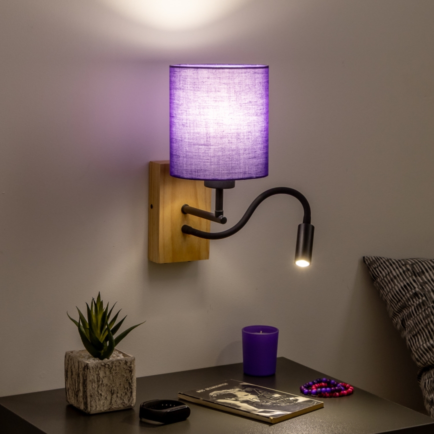 Brilagi - LED Aplique flexible NUBILA WOOD 1xE27/25W/230V + LED/3W roble/morado