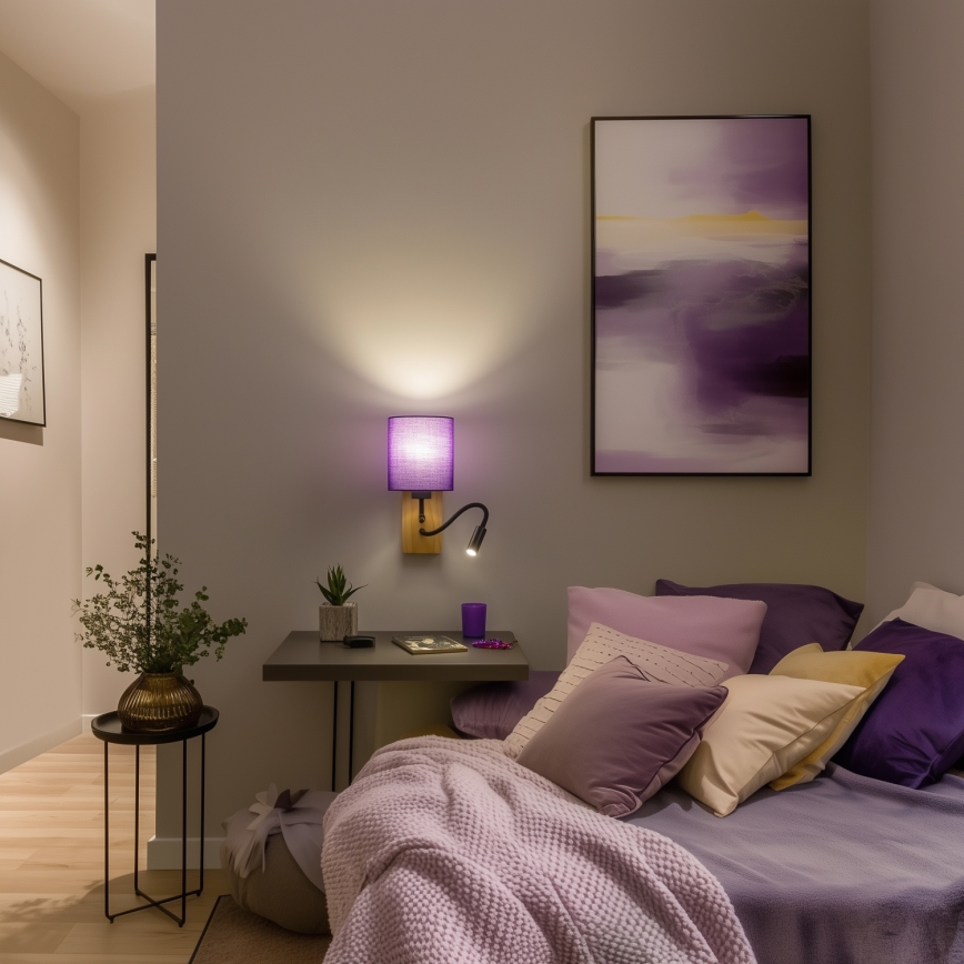 Brilagi - LED Aplique flexible NUBILA WOOD 1xE27/25W/230V + LED/3W roble/morado