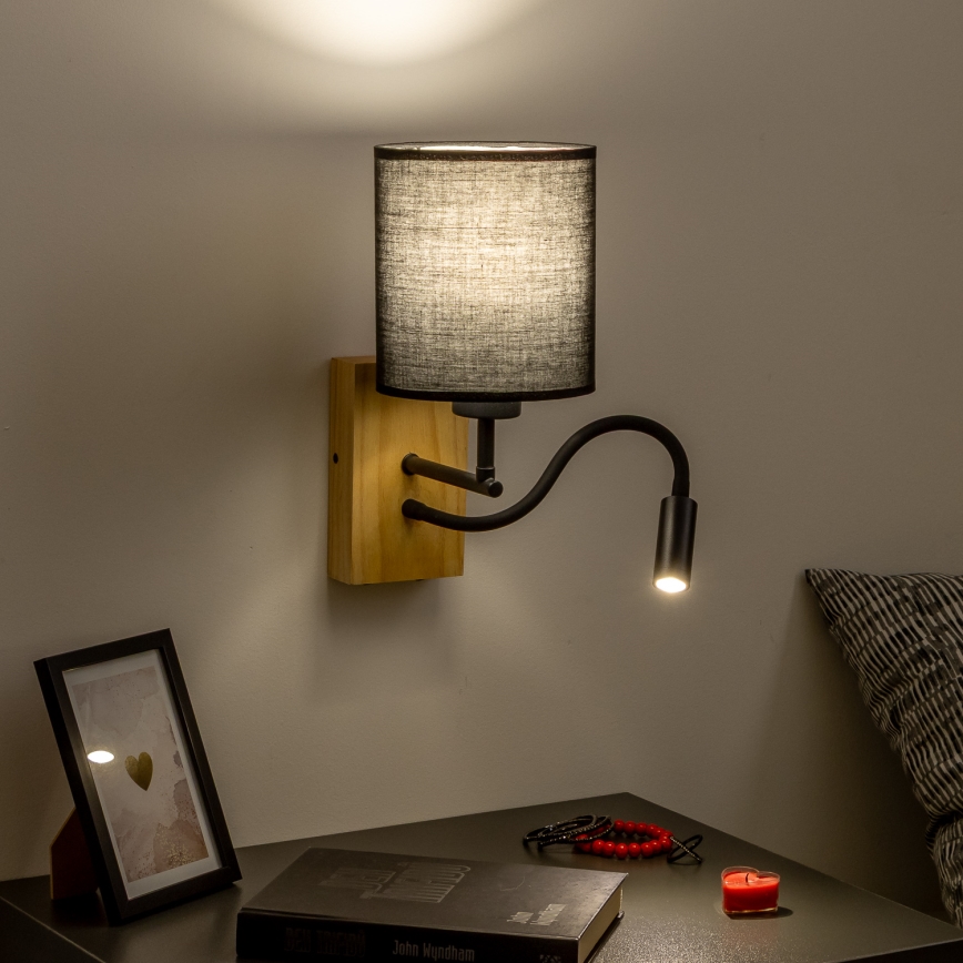 Brilagi - LED Aplique flexible NUBILA WOOD 1xE27/25W/230V + LED/3W roble/negro