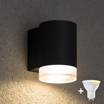 Brilagi - Aplique LED RGBW regulable de pared para exterior MATERA 1xGU10/6W/230V 3000K IP54 negro + mando a distancia