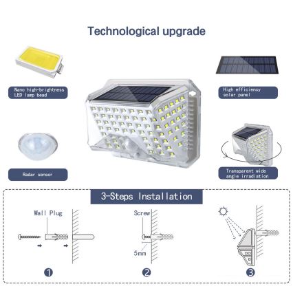Brilagi - Aplique LED solar con sensor WALLIE LED/4W/5,5V 1200 mAh 6500K IP64 plata