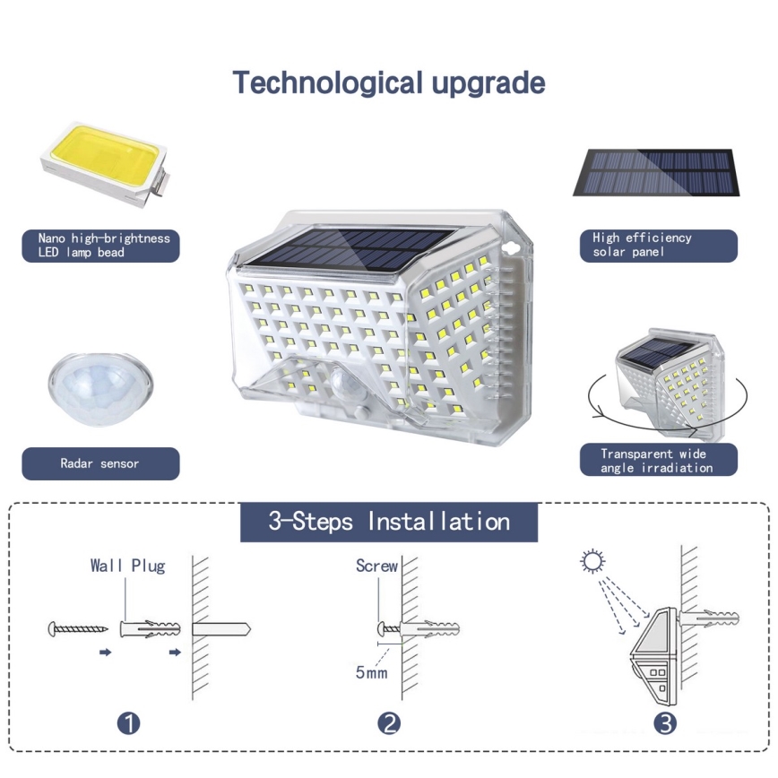 Brilagi - Aplique LED solar con sensor WALLIE LED/4W/5,5V 1200 mAh 6500K IP64 plata