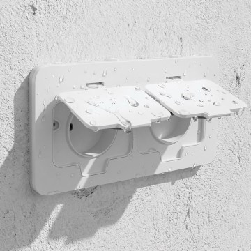 Brilagi - Base empotrada de suelo para exterior, doble toma de corriente IP55, blanca, rectangular